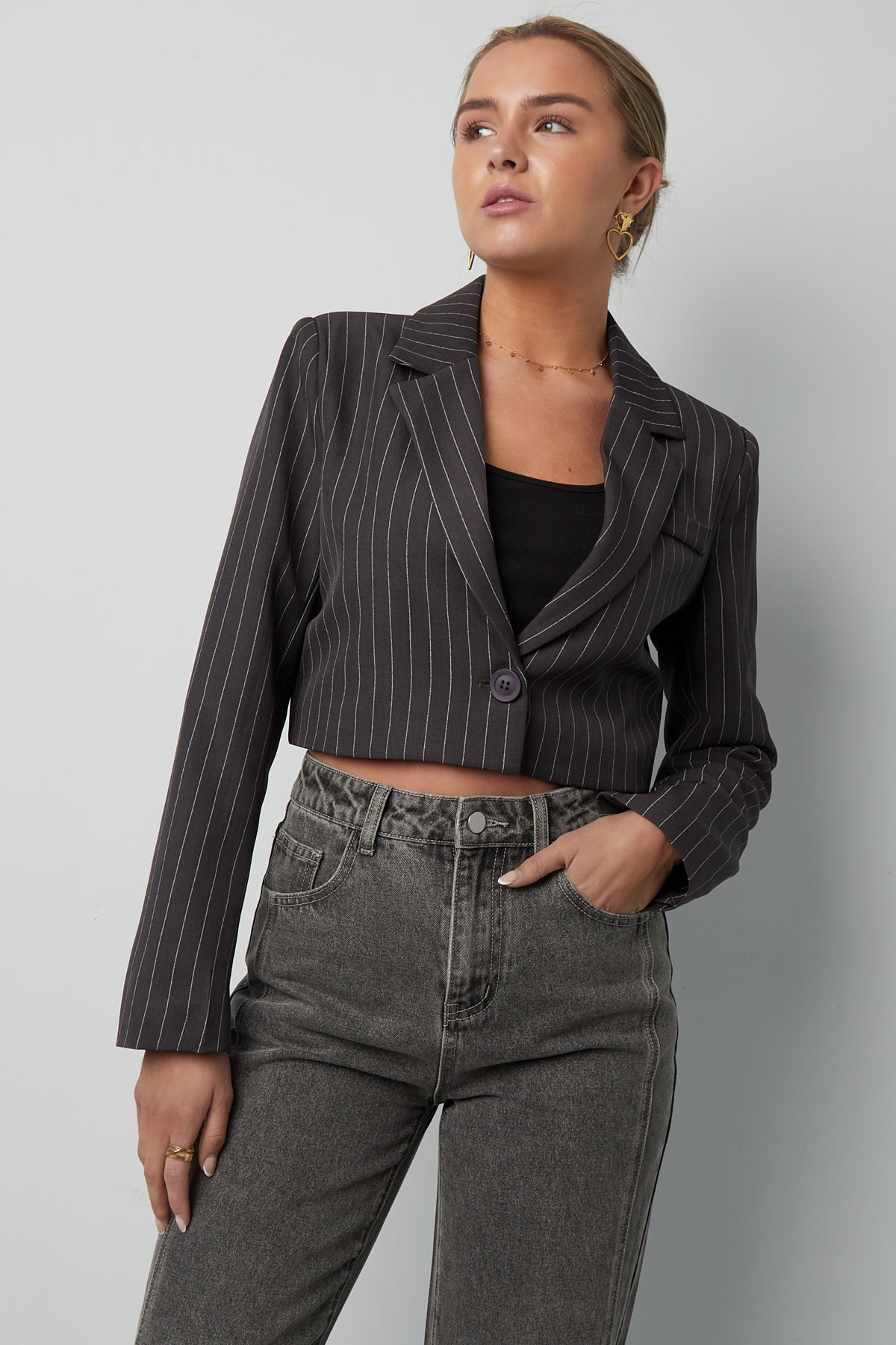 Pinstripe Cropped Blazer - Grey h5 Picture2